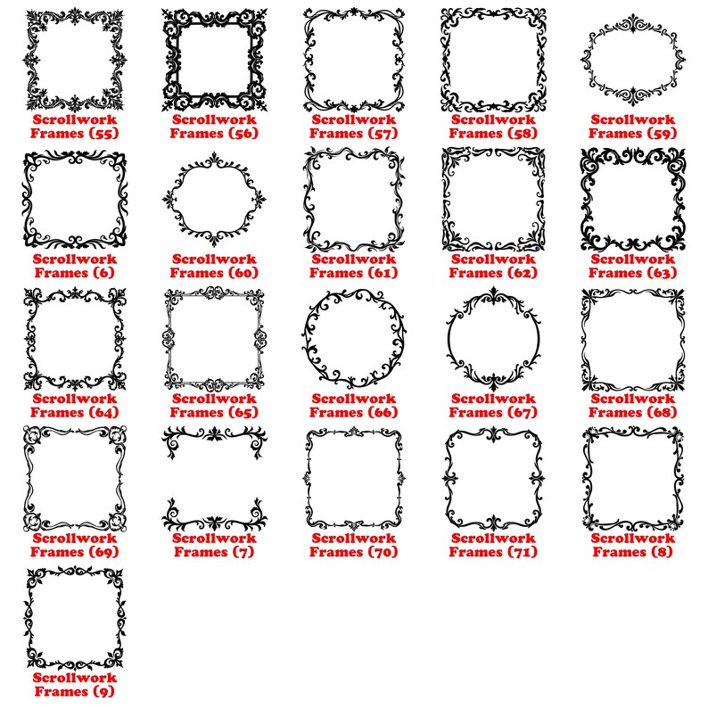 Scrollwork Frames Svg Png Pdf & Dxf Bundle for Elegant Vinyl Crafts ...