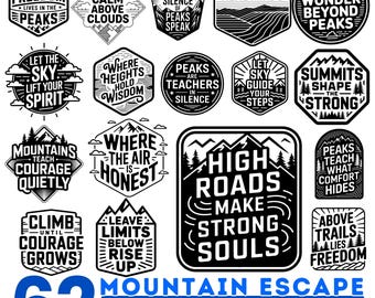 Mountain Escape SVG Bundle, Nature Adventure Quotes, Hiking & Forest Designs for Shirts Crafts, instant downloads