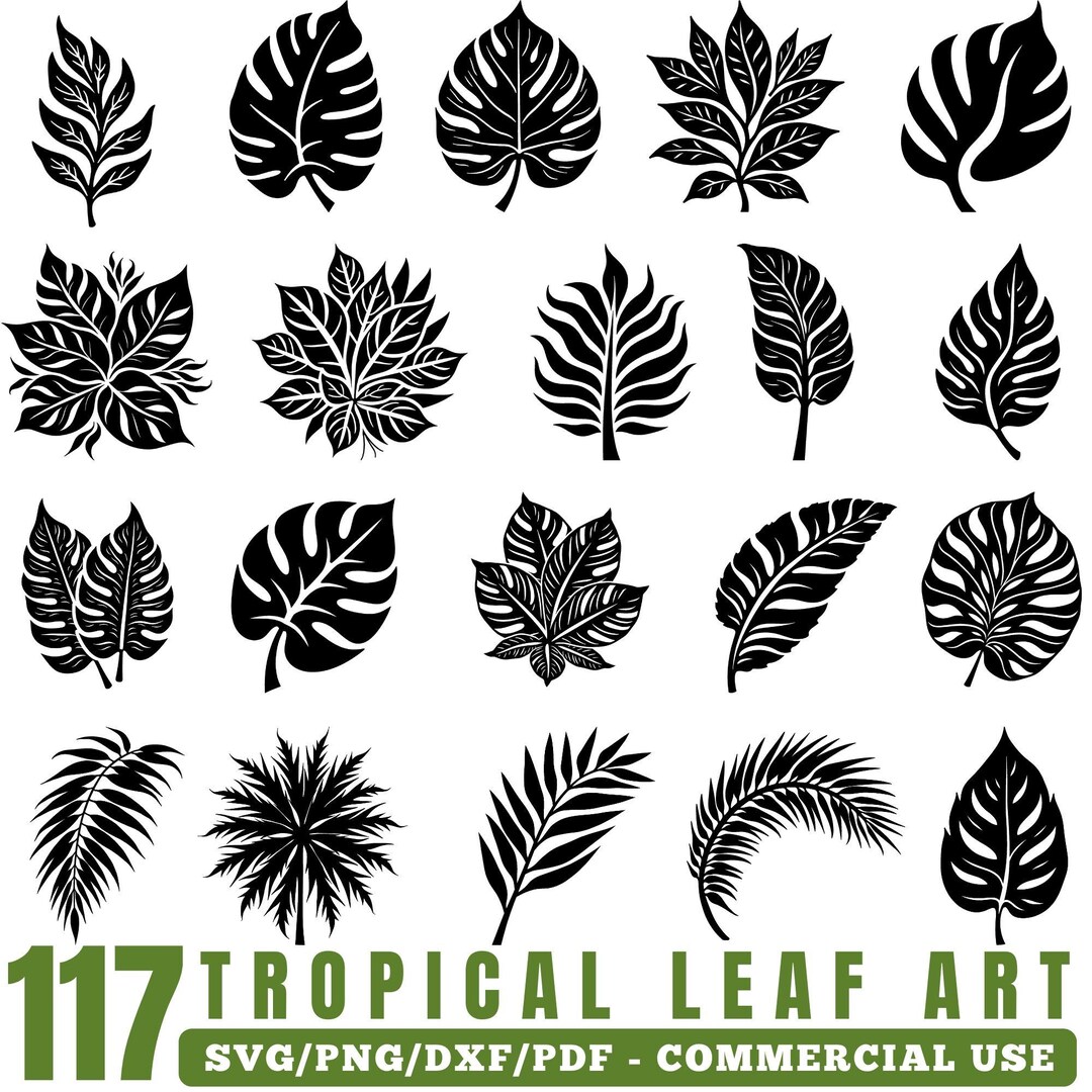 Tropical Monstera and Palm Leaf Art Svg Png Pdf & Dxf Bundle Instant ...