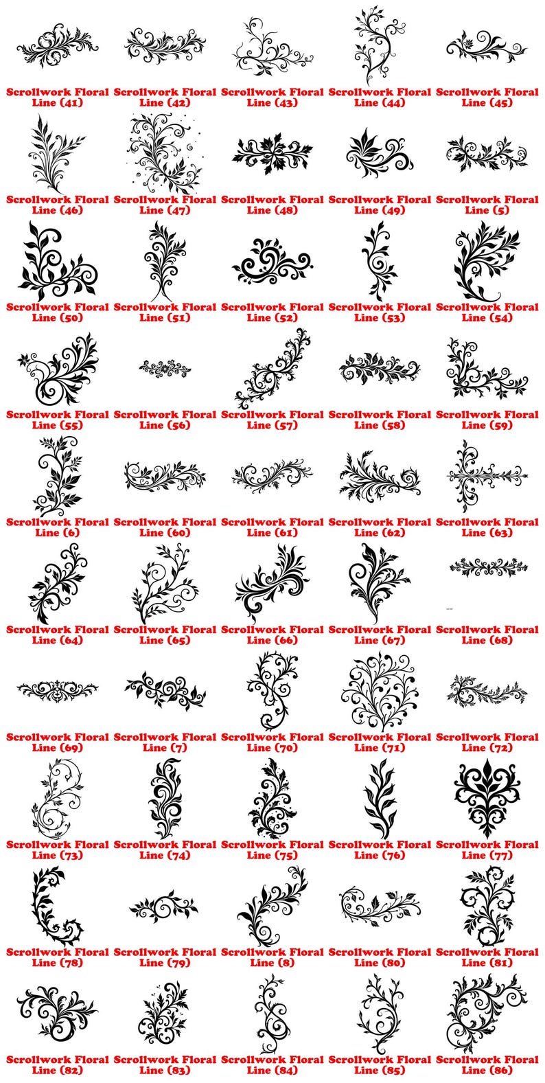 Laser Engrave Files Scrollwork Floral Line Art Svg Png Pdf & Dxf Bundle ...