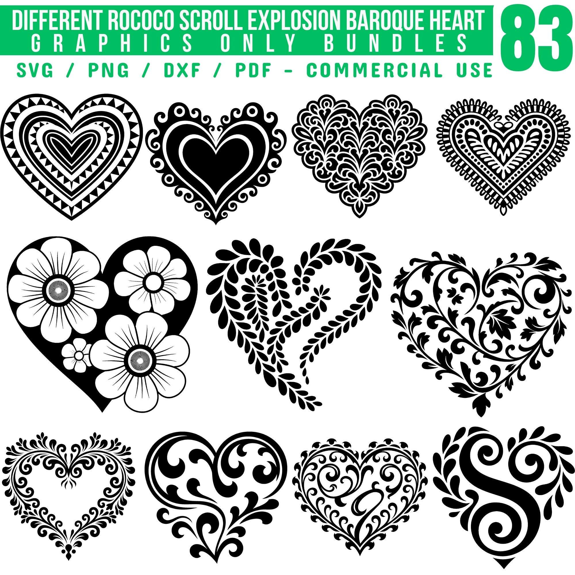Svg Rococco Rococo Scroll Heart Svg Png Pdf & Dxf Bundle for Cricut and Silhouette ...