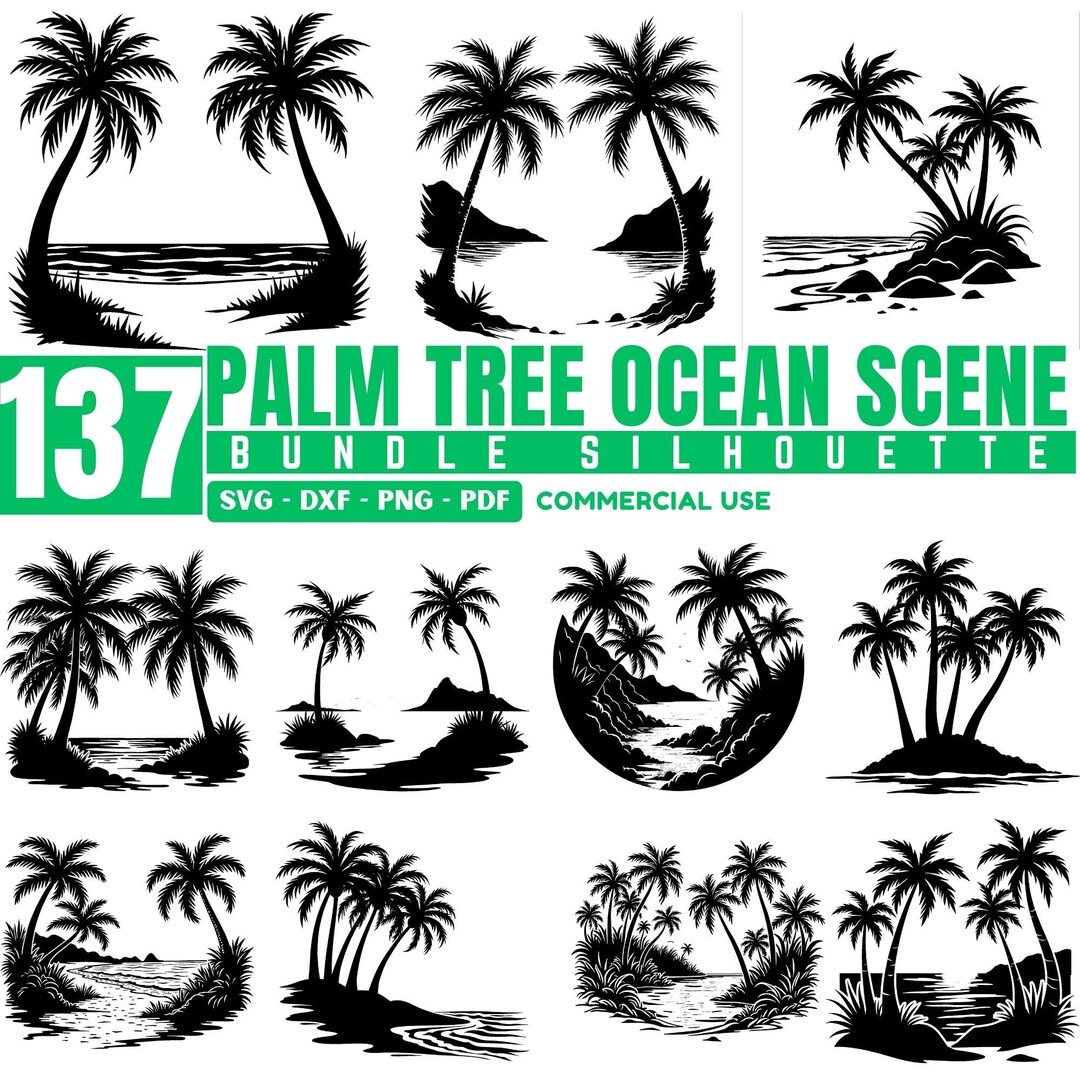 Different Palm Tree Ocean Scene Svg Bundle, Tropical Beach Designs ...