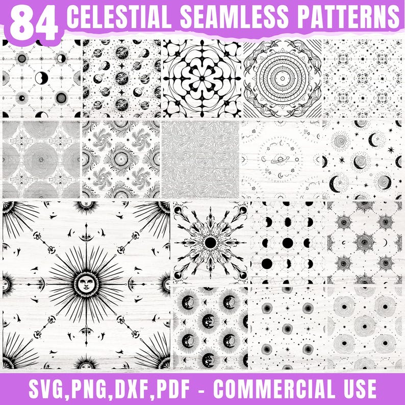 Celestial Seamless Patterns Svg Png Pdf & Dxf Bundle for Crafting ...