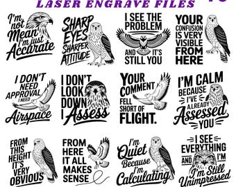 Snarky Hawk Sayings Laser Engrave Files SVG PNG PDF Dxf Bundle