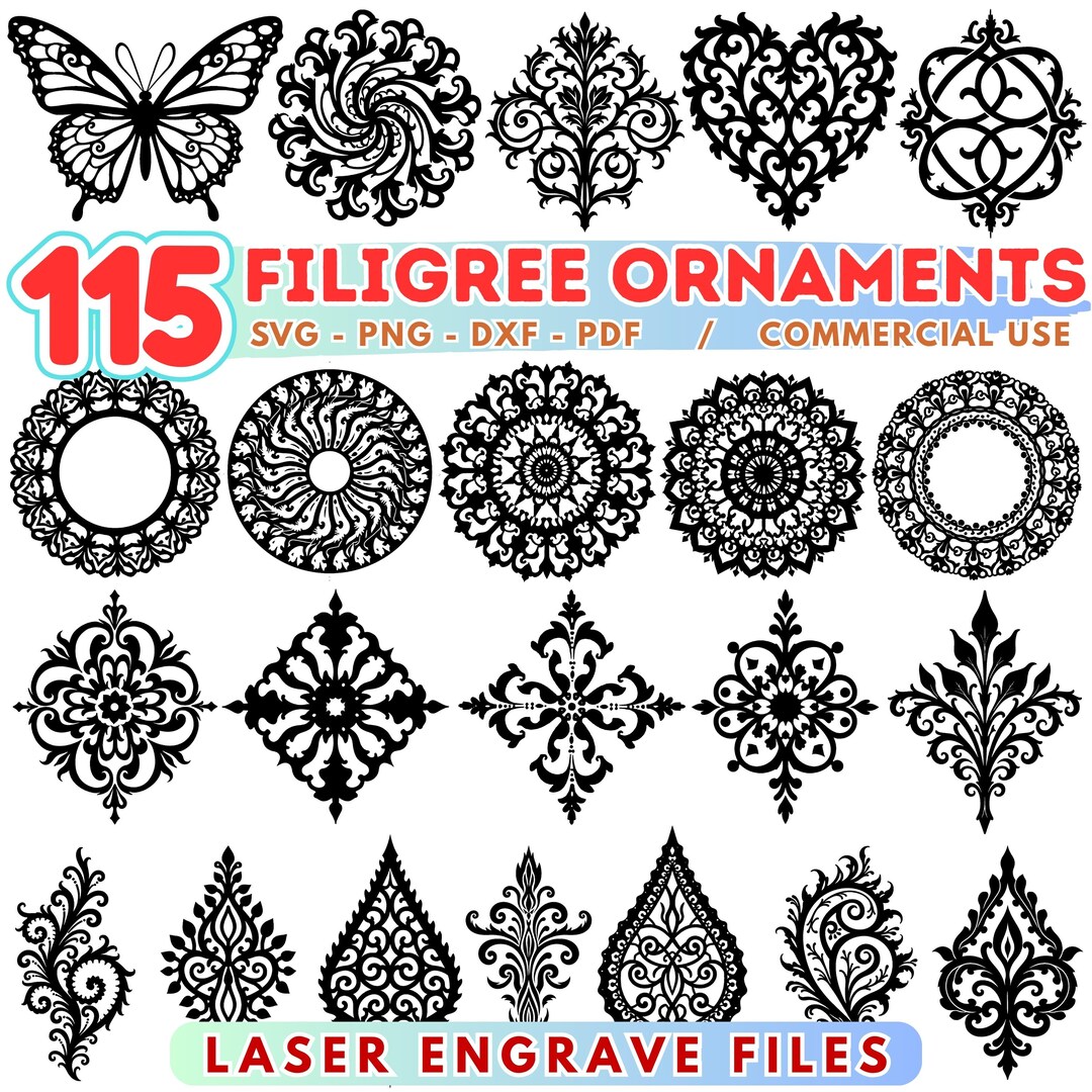 Filigree Ornament SVG, PNG Bundle, Laser Cut Files - Etsy