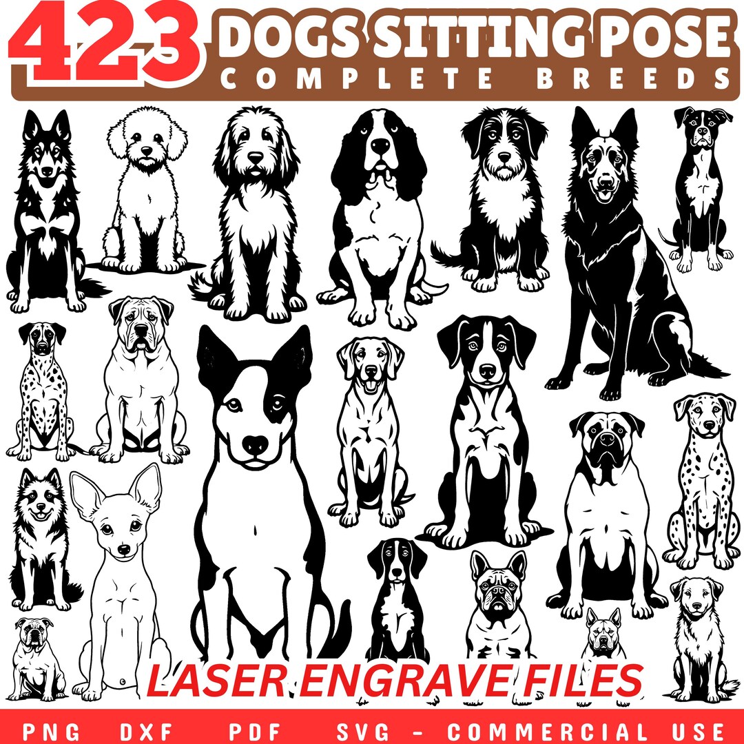 Dog Breeds SVG PNG Bundle, Laser Engrave Files (digital Download) - Etsy