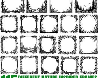 Pakiet ramek inspirowanych naturą w formacie SVG, PNG, PDF i DXF do Cricut i natychmiastowego pobrania sylwetki