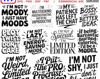 Laser gravierte Dateien Sarkastische Zitate SVG-Bundle | Lustige Sprüche SVG Png Pdf & Dxf Bundle sofort-downloads