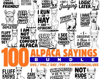 Alpaca Sayings Svg Png Pdf & Dxf Bundle for Funny Animal Shirts and Instant Downloads