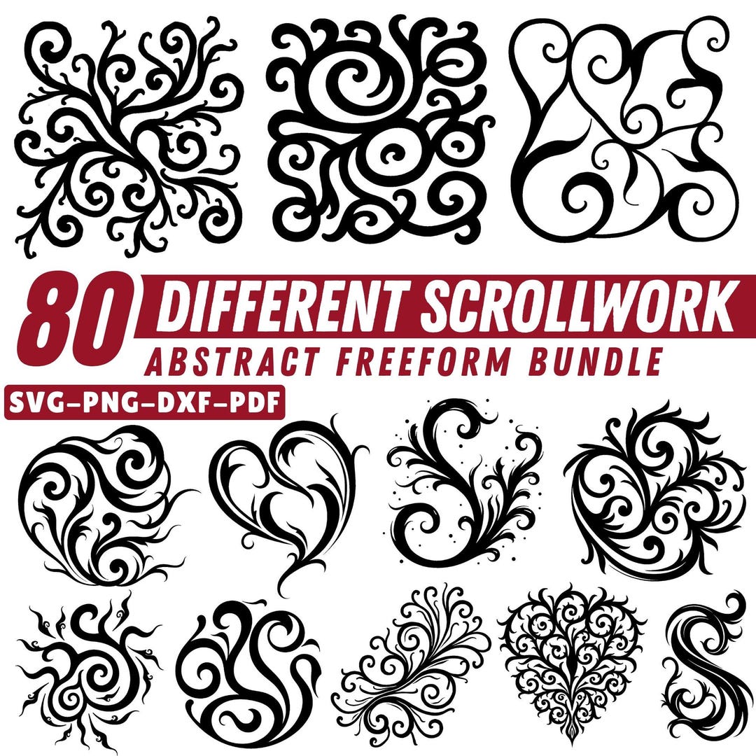 Scrollwork Abstract Freeform Svg Png Pdf & Dxf Bundle for Cricut ...