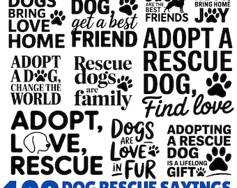 Pliki do grawerowania laserowego Dog Rescue Sayings Svg Png Pdf & DXF Bundle do natychmiastowego pobrania