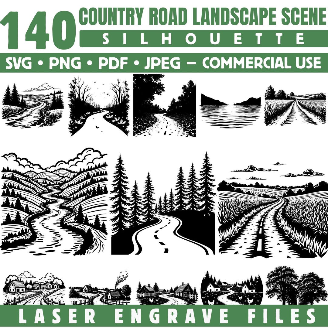Country Road Landscape Scene SVG Bundle for Laser Engraving Rustic ...