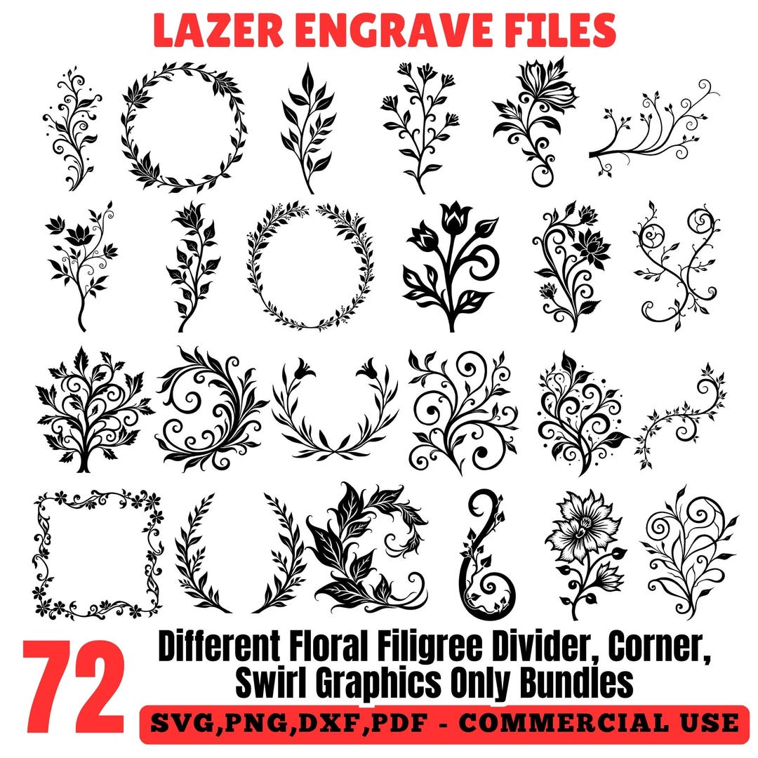Laser Engrave Files for Floral Filigree Divider Corner Svg Png Pdf ...