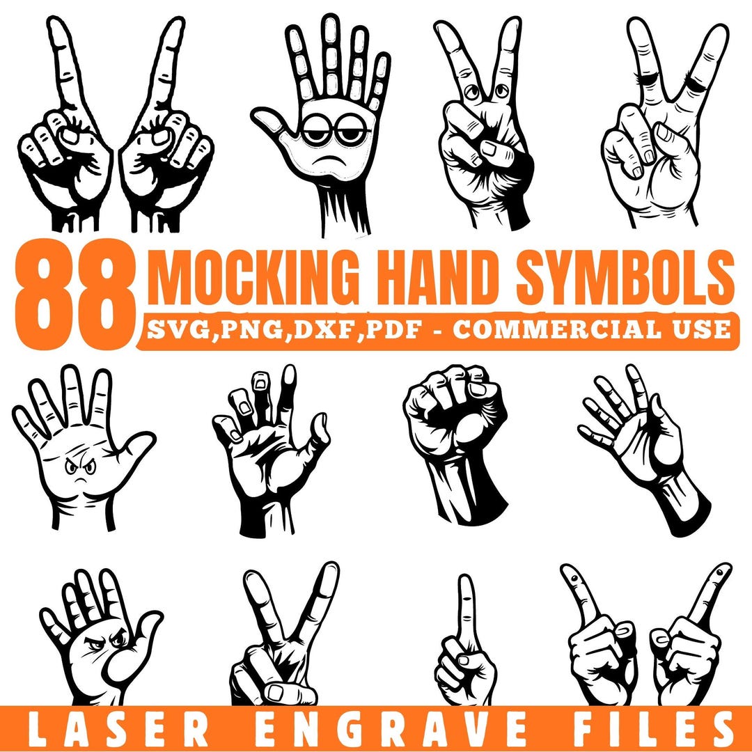 Mocking Hand Symbols Laser Engrave SVG Bundle, Hand Gesture Cut Files ...