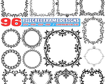 Diseños de marcos de filigrana, archivos cortados con láser (SVG, PNG)
