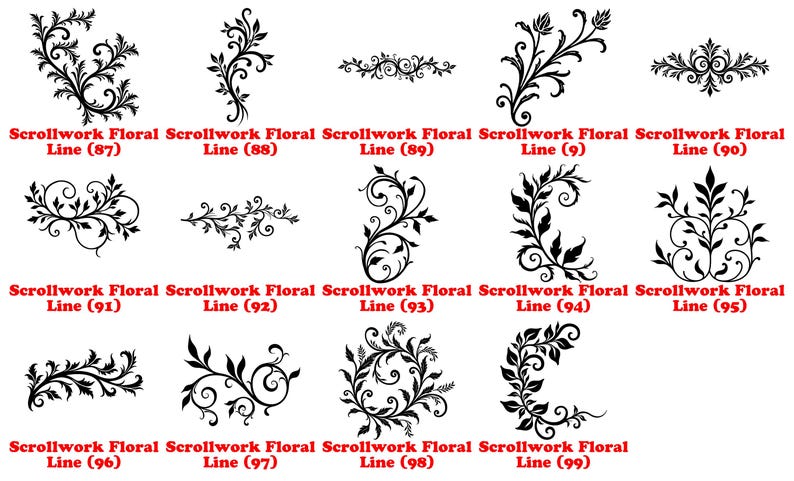 Laser Engrave Files Scrollwork Floral Line Art Svg Png Pdf & Dxf Bundle ...