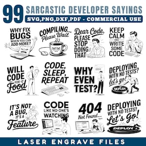 Lasergraverade filer Sarkastiska utvecklarordspråk Svg Png Pdf & Dxf Bundle direktnedladdningar