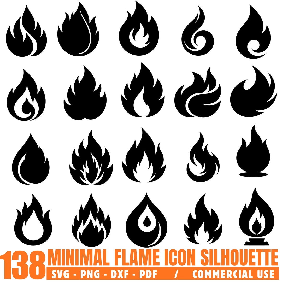 Minimalist Flame Icon Silhouette Svg Png Pdf & Dxf Bundle for Cricut ...