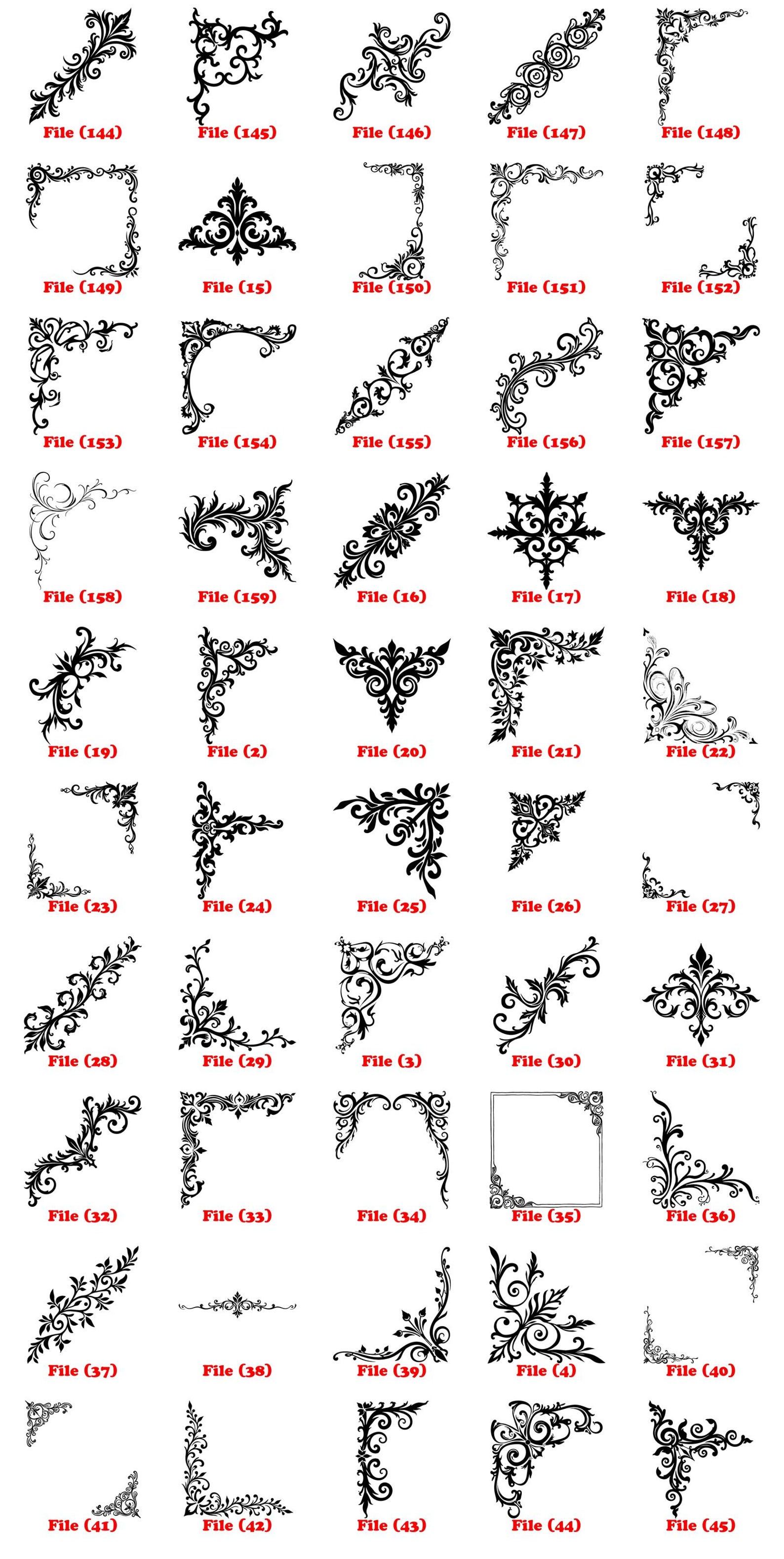 Corner Filigree Decorations SVG PNG PDF Dxf Bundle for Craft Instant ...