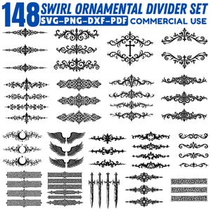 Different Gothic Cathedral Swirl Ornamental Divider SVG Bundle for Crafts & Design, Instant Downloads
