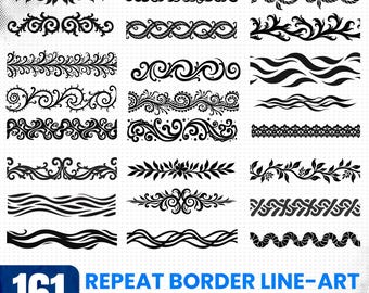 Pliki do grawerowania laserowego Powtarzanie obramowania Line-Art Svg Png Pdf i DXF Pakiet do natychmiastowego pobrania