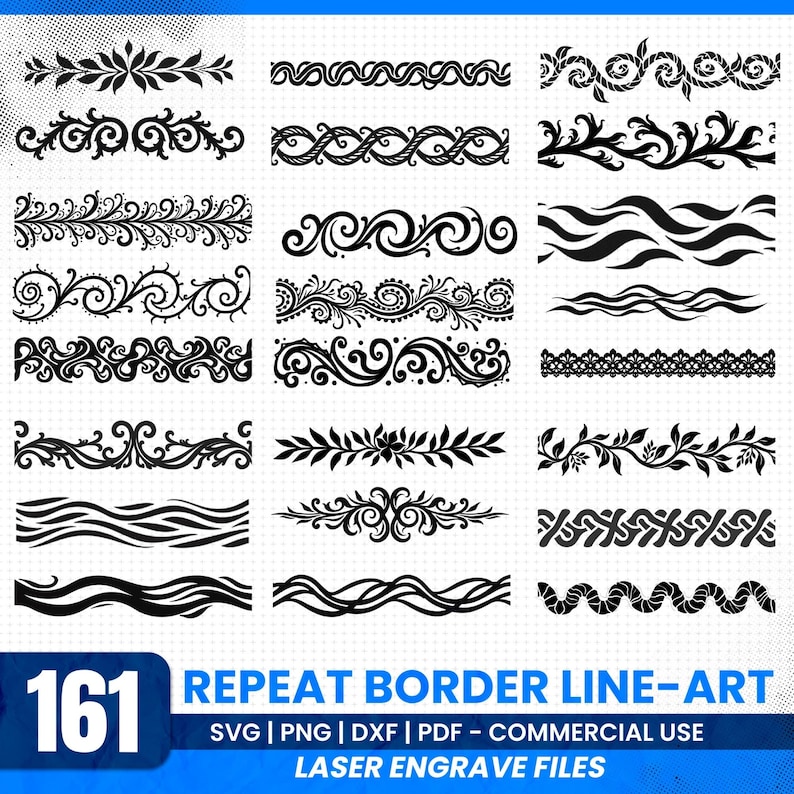 Laser Engrave Files Repeat Border Line-art Svg Png Pdf & Dxf Bundle ...