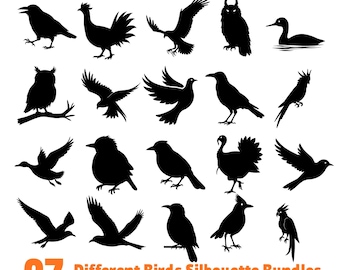 Pliki do grawerowania laserowego dla pakietu „Inne sylwetki ptaków” w formatach SVG, Png, PDF i DXF do natychmiastowego pobrania