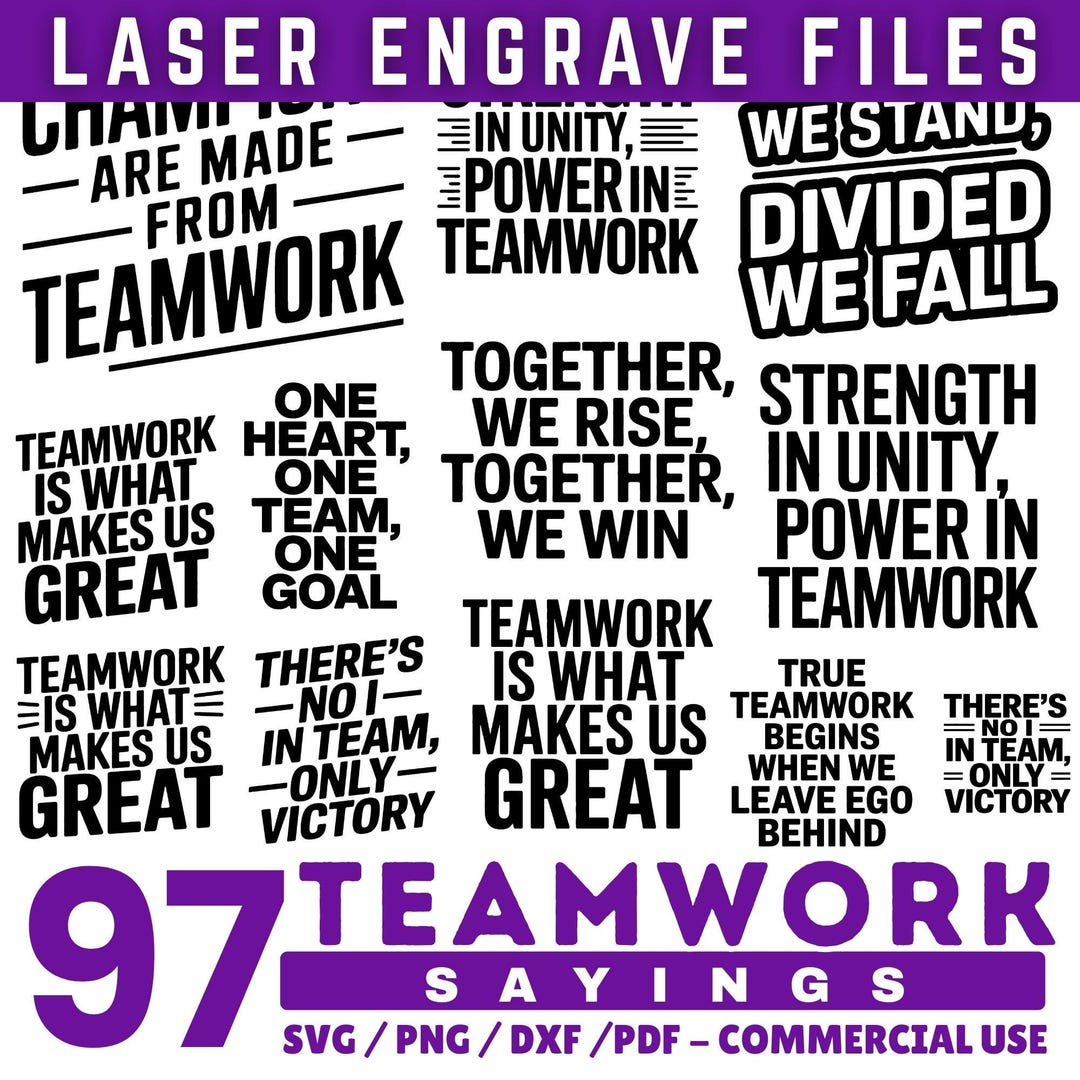 Laser Engrave Files Teamwork Sayings Svg Png Pdf & Dxf Bundle for Slate ...