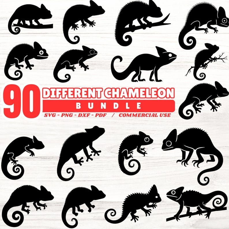 Chameleon Silhouette Svg Png Pdf & Dxf Bundle for Vinyl Crafts Instant ...