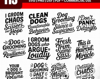 Pakiet SVG z powiedzeniami groomera | Projekty dla stylistów psów (do pobrania w wersji cyfrowej)