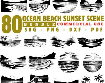 Ocean Beach Sunset Scene Svg Bundle Coastal Landscape Silhouette Cricut Laser Cut Files instant downloads