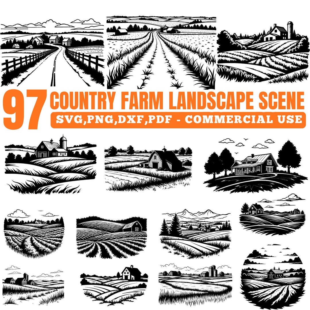 Different Country Farm Landscape Scenes SVG Bundle, Rural Countryside ...