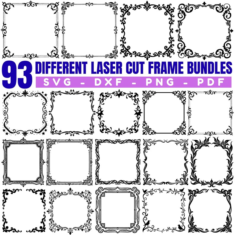 Laser Cut Frame Bundle, Ornate Border Designs (SVG, PNG, PDF) - Etsy