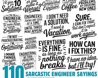 Pakiet SVG z sarkastycznymi powiedzonkami inżyniera do projektów DIY (do pobrania cyfrowego)