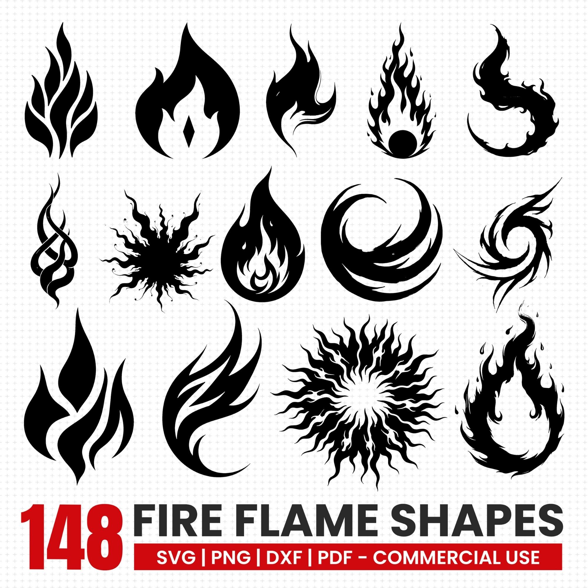 Fire Flame Shapes Svg Png Pdf & Dxf Bundle for Vinyl Cutting and ...