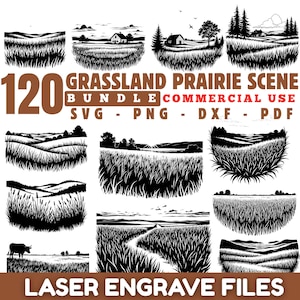 Grassland Prairie Landscape Scene SVG Bundle for Laser Engraving Nature Field Design instant downloads