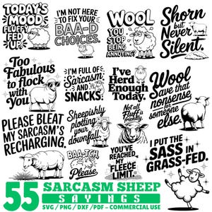 Sarcasm Sheep Sayings Svg Png Pdf & Dxf Bundle for Funny Craft Projects instant downloads