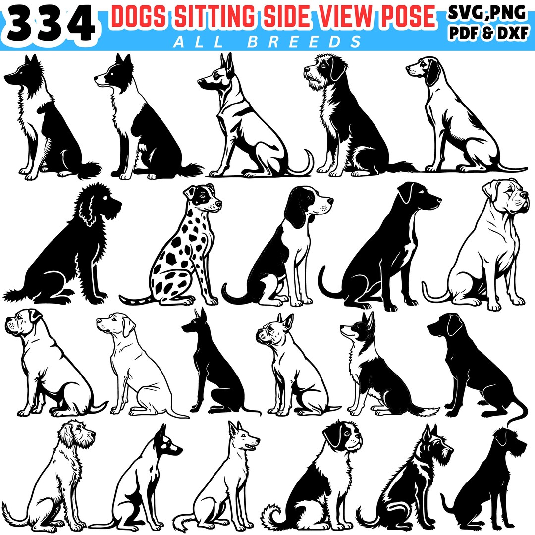 Dog Breeds Silhouette SVG Bundle, Sitting Poses (digital Download