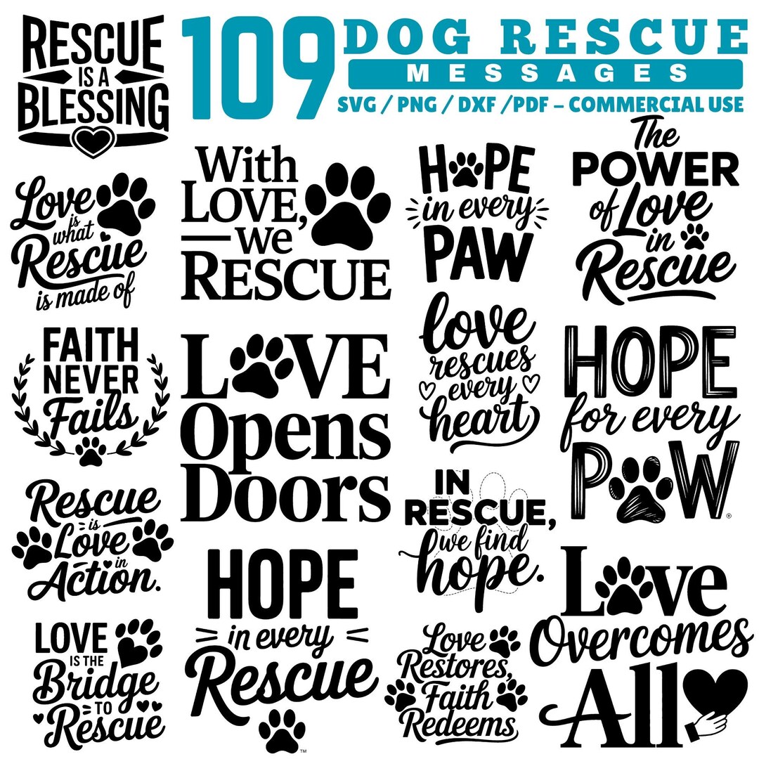 Dog Rescue Messages Svg Png Pdf & Dxf Bundle for Cricut and Silhouette ...