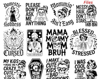 Pakiet „Zabawny szkielet mamy” w formacie SVG: sarkastyczna grafika czaszek (pobieranie cyfrowe)