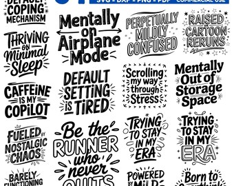 Millennial Snark SVG Bundle Funny Sarcastic Quotes PNG Cricut Files Trendy Humor Designs instant downloads