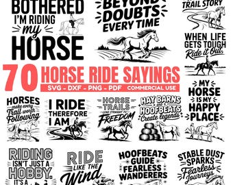 Horse Ride Sayings SVG Bundle, Equestrian Quotes, Horse Lover Shirt Designs, Cricut Cut Files instant downloads