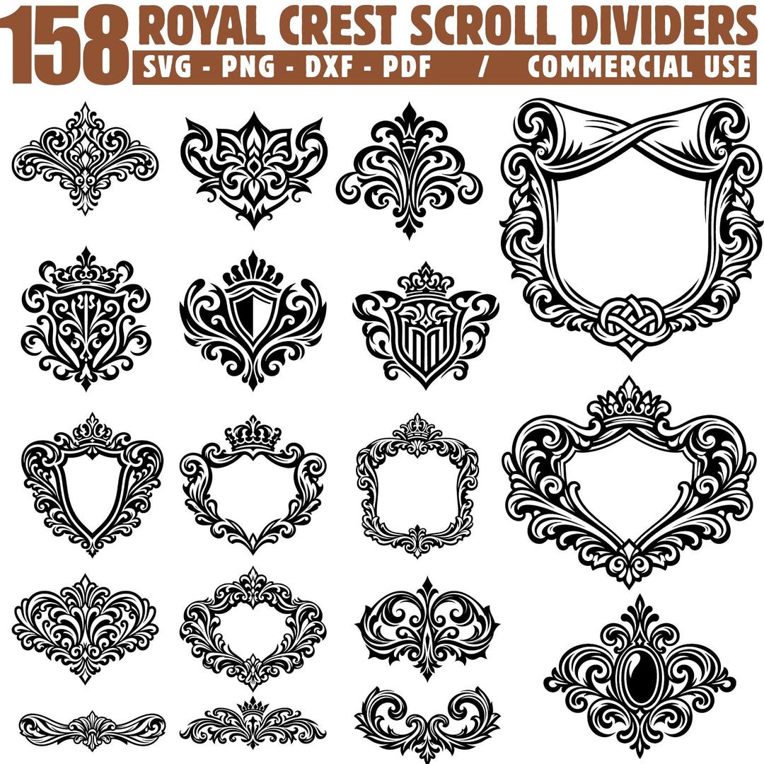 Royal Crest Scroll Dividers Svg Png Pdf & Dxf Bundle for Cricut and ...