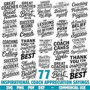 Inspirational Coach Appreciation Sayings SVG Bundle, Thank You Coach Quotes Cut Files for Cricut & Shirts instant downloads