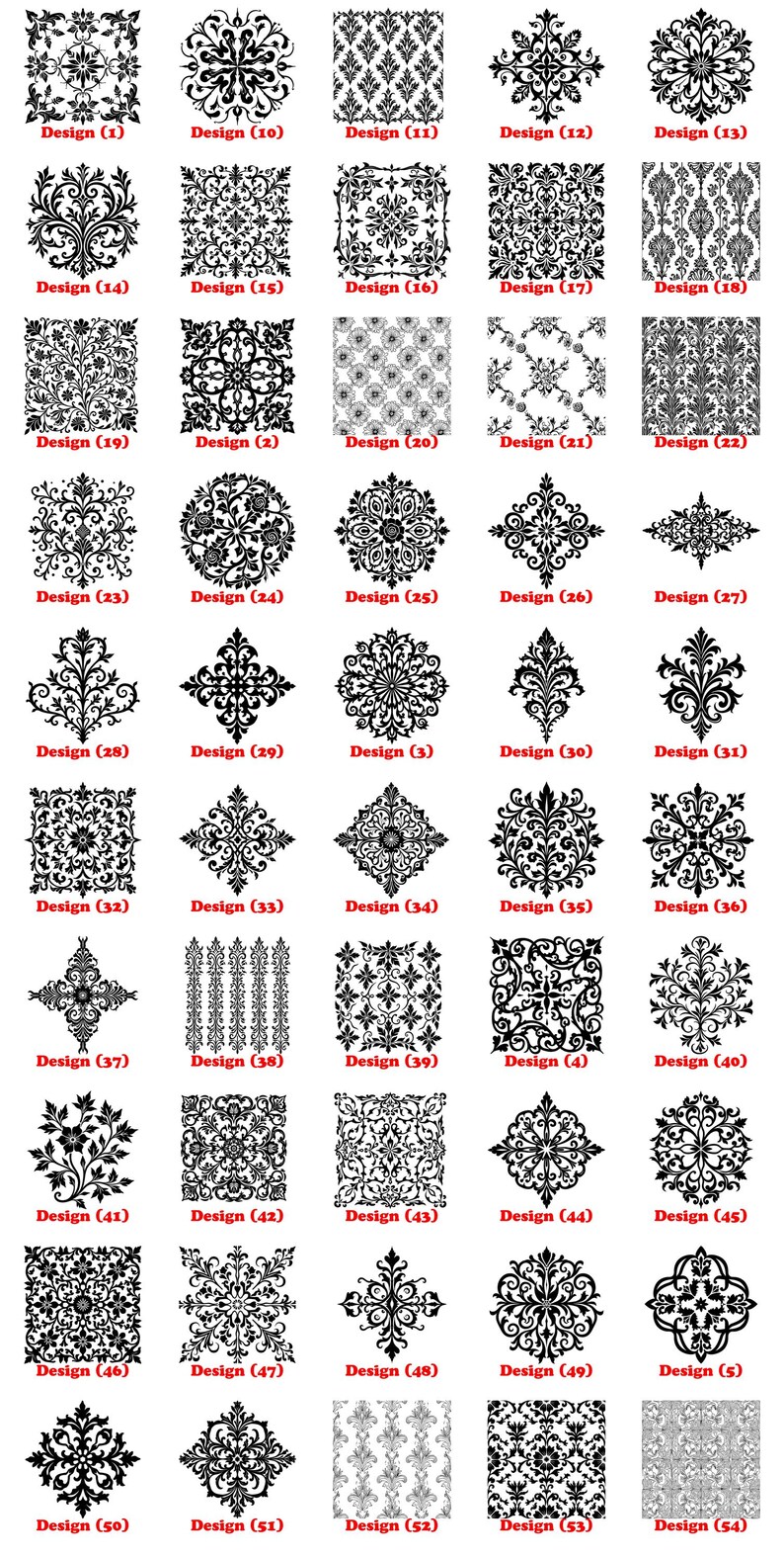 Floral Filigree Seamless Pattern Bundle (svg, Png, Pdf, Dxf) - Etsy