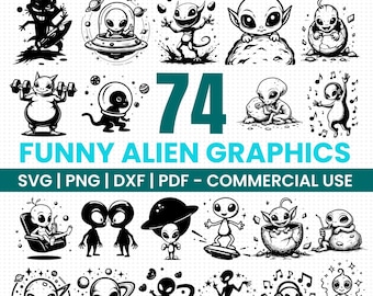 Funny Alien Graphics Svg Png Pdf & Dxf Bundle for DIY shirts instant downloads