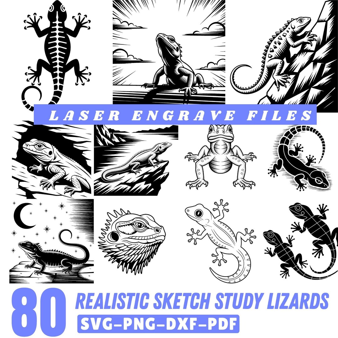 Lizard Dxf File Laser Engrave Files Realistic Sketch Study Lizards Svg Png Pdf & Dxf ...