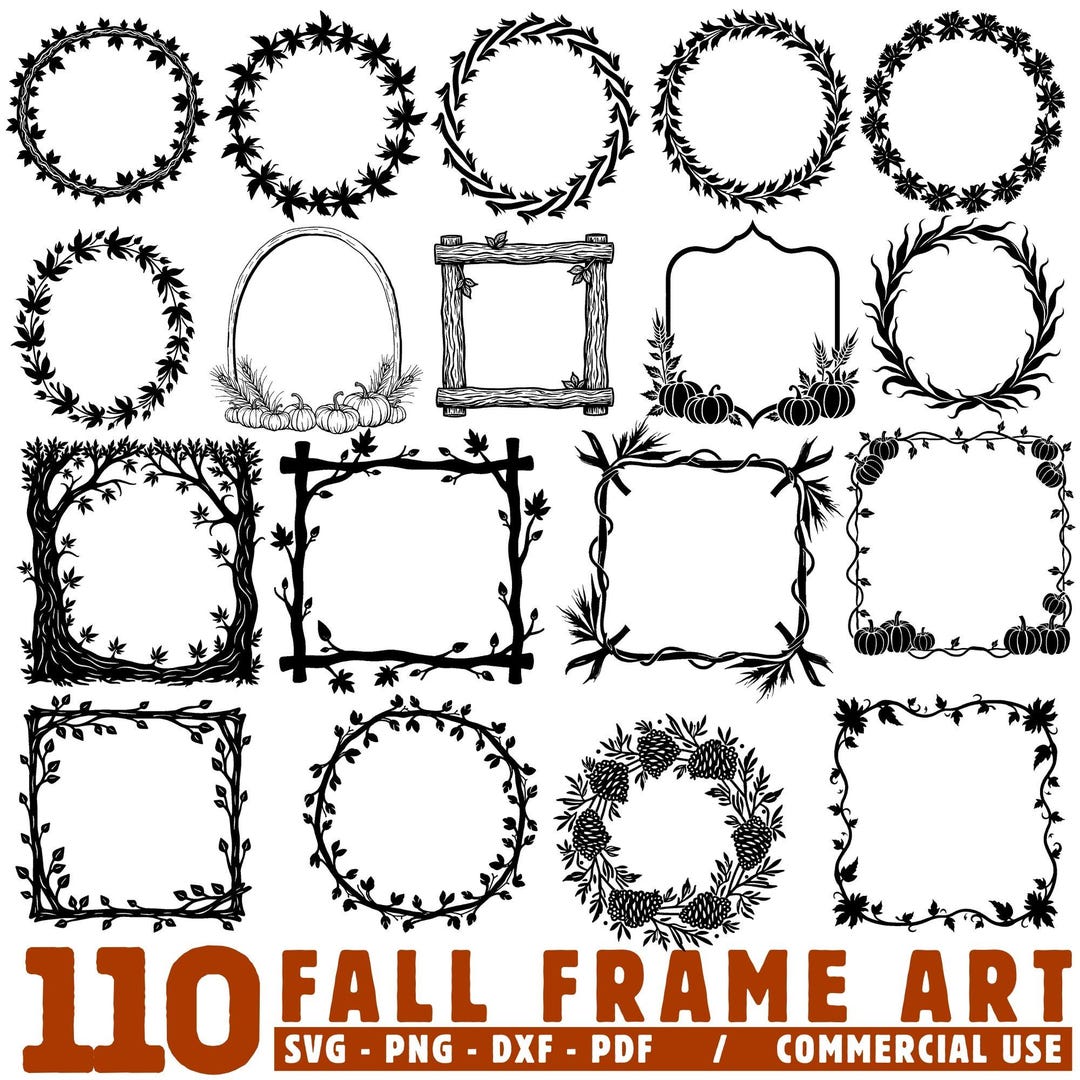 Fall Color Rectangle Frame Svg Fall Frame Art Svg Png Pdf & Dxf Bundle for Autumn Decor Instant ...