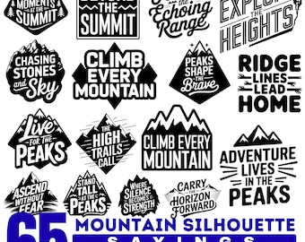 Mountain Silhouette SVG Bundle | Adventure Quotes, Hiking & Outdoors Sayings for Crafts, instant downloads
