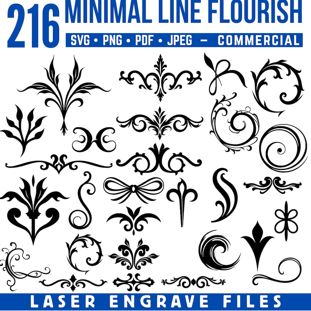 Simple Engrave File Laser Engrave Files for Minimal Line Flourish Svg Png Pdf & Dxf Bundle ...